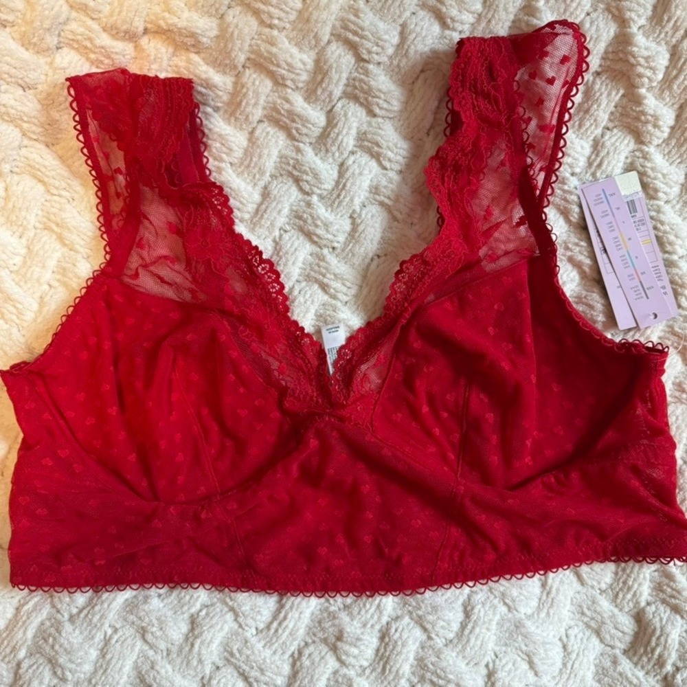 Wild Fable Red Heart Mesh Lace Bralette XL